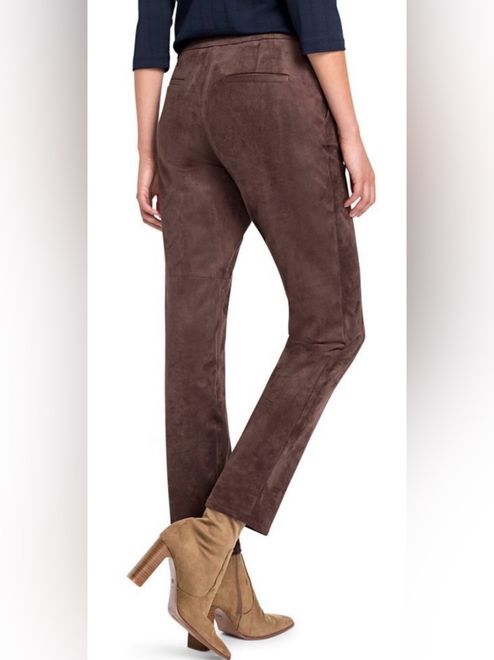 OLSEN Mona straight leg faux suede chocolate brown 2 pocket trousers NEW size 12 - Picture 2 of 13